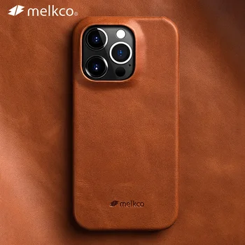 Оригинальный Чехол Melkco Premium Oil Wax из натуральной Кожи для iPhone 14 Pro Max Plus в деловом ретро-стиле, Наполовину Завернутая Задняя Крышка