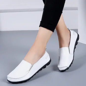 Новые женские нескользящие туфли на плоской подошве, мягкая повседневная женская обувь из натуральной кожи, легкие женские мокасины без застежки, Zapatos, большие размеры