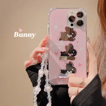 Зеркальная поверхность Розовый кролик Супер милый Apple Moblie Чехол для Iphone 14 Pro Max Подходит для 13 12 11 оболочек