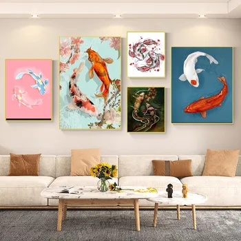 Плакат с рыбой Кои, аниме-плакаты, Липкий Винтажный декор домашнего бара, кафе, Кавайный декор комнаты