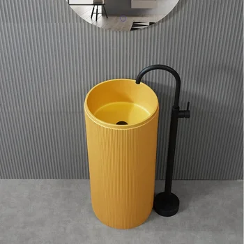 Скандинавский Бронзово-золотой умывальник со встроенной напольной колонной для ванной комнаты Цилиндрической формы