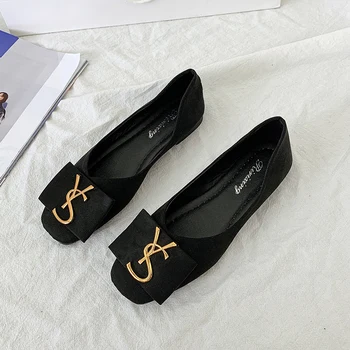 LLUUMIU/ Женские Лоферы с металлическими буквами, повседневная обувь на плоской подошве, Оксфордские мокасины без застежки, Женская Замшевая обувь на плоской подошве