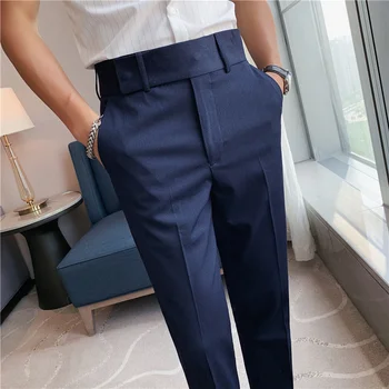 2023 Мужские высококачественные брюки для делового костюма / Мужские приталенные официальные брюки с высокой талией для мужчин в офисе
