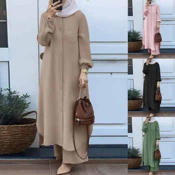 Элегантный Мусульманский комплект Arabia Dubai Abayas, длинная рубашка и брюки с длинными рукавами, мусульманское платье, свободное женское вечернее платье из абайи в Марокко