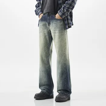 Винтажный дизайн, классические мужские Длинные джинсы прямого кроя, стильные повседневные брюки-клеш для тренировок на каждый день