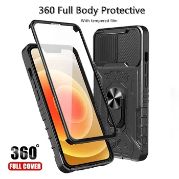 Чехол для телефона с защитой всего тела 360 для iPhone 13 12 11 Pro Max Сверхмощный противоударный бронированный бампер с магнитным кольцом для удержания