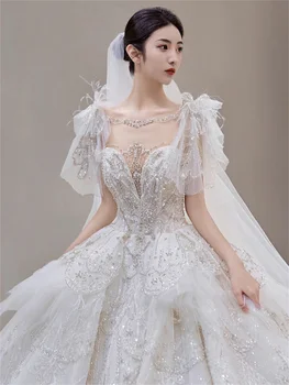2023 Новое Роскошное Свадебное платье принцессы с кружевной вышивкой и шлейфом без спинки Vestido De Noiva Плюс Размер на заказ