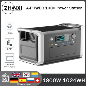 ZHENXI 1800W A-Power Портативная Электростанция Солнечный Генератор 1024Wh LiFePO4 Сбой Питания батареи Кемпинг Рыбалка RV 2500 + Циклов