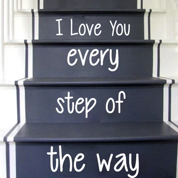 Я люблю тебя на каждом шагу, наклейка на стену по лестнице, любовные цитаты для внутренней наружной лестницы, виниловая наклейка на стену в гостиной