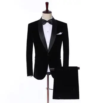 Красочные бархатные мужские костюмы, сшитые на заказ, модный смокинг жениха Terno Slim Fit, свадебные мужские костюмы, 2 предмета (куртка + брюки)