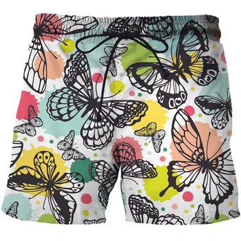 2023 Летние шорты для мужчин, женские пляжные шорты с мультяшной бабочкой, 3D-печать, уличный стиль, повседневные купальники, мужские пляжные шорты