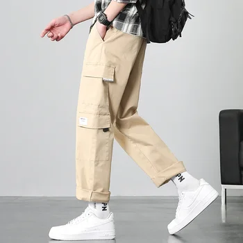 Брюки-карго Мужские весенние брюки для отдыха в корейском Гонконгском стиле с прямыми штанинами, свободные брюки Nine Cent, мужской комбинезон цвета Хаки