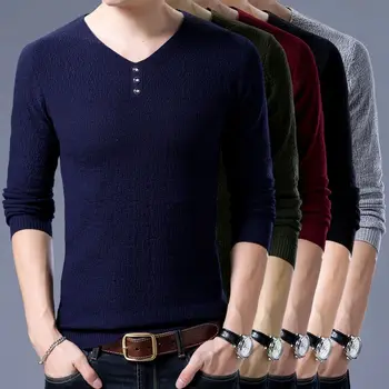 Однотонные осенние мужские свитера классического стиля, деловой повседневный пуловер, тонкий свитер с V-образным вырезом, мужская брендовая нижняя рубашка Q326