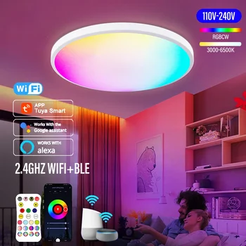Современные потолочные светильники RGBCW умного дома люстра светодиодный потолочный светильник WiFi приложение голосовое управление с Alexa Яндекса для домашнего декора 24ВТ