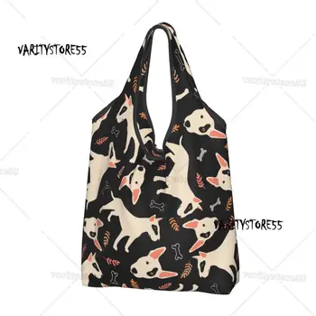 Многоразовая хозяйственная сумка в стиле бультерьер для продуктов, складной подарок для любителей собак, сумки для продуктов, моющиеся большие сумки-тоут
