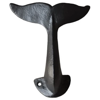 Декоративный настенный крючок из чугунного китового хвоста с крепежными винтами (18x7x5 см/ 7X2,75X1,96 дюйма)