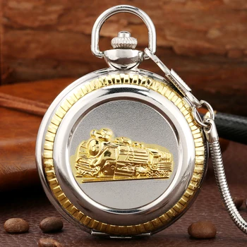 Роскошные карманные часы Golden Steam Train / Fly Eagle Дизайн Карманные часы на цепочке в виде змеи Подарок Мужчинам Классический стиль Циферблат с римскими цифрами