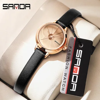 Женские кварцевые часы SANDA 1113, модные элегантные деловые Водонепроницаемые наручные часы с кожаным сетчатым ремешком, женские часы в подарок