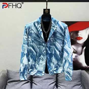 PFHQ Корейский Принт Узор Нишевый Дизайн Короткие Куртки Шикарное Высококачественное Элегантное Уличное Осеннее Мужское Пальто Бесплатная Доставка 21F3024