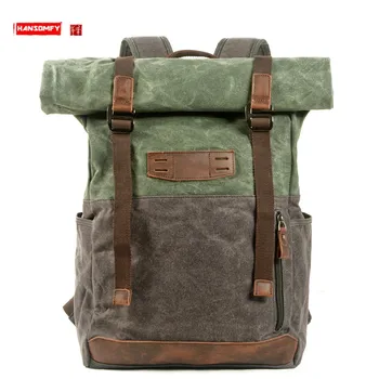 Ретро Холст Кожаный мужской рюкзак большой емкости Походный рюкзак для путешествий, рюкзак для альпинизма, школьный рюкзак для студентов Shiralee