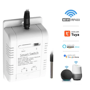 Wifi Ds18b20 Датчик температуры Монитор в режиме реального времени Tuya Smart Rf433 Интеллектуальный Термостат Переключатель Температуры Голосовое Управление 16a