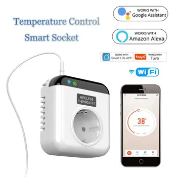 Умная розетка Tuya Wifi с термостатом и системой контроля температуры 16A 250V Plug Smart Outlets Работает с Google Assistant и Alexa