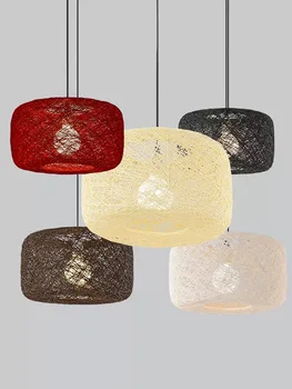 Креативная Круглая форма птичьего гнезда из ротанга 9 Вт E27 Светодиодный подвесной светильник на шнуре из ротанга, плетеные подвесные светильники для гостиной