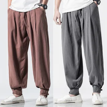 Традиционные китайские штаны из хлопка и льна, брюки Кунг-фу Буддийского Шаолиньского монаха, мужские монашеские брюки, брюки буддийского дзен-лэй