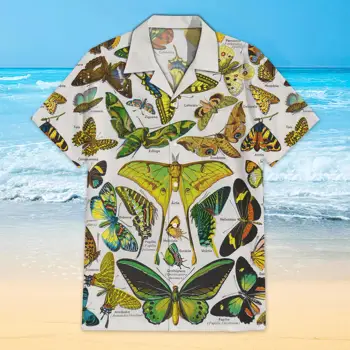 Новая мужская рубашка с 3D принтом бабочки, повседневная футболка с отворотом, забавная уличная рубашка для мужчин, модные блузки на пуговицах