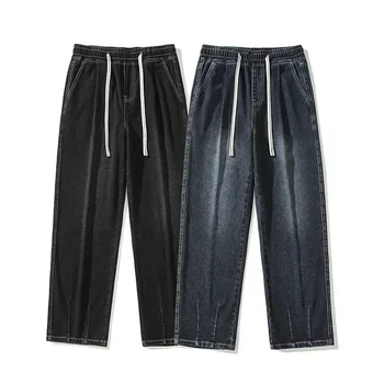 Корейская версия осени 2023 Модные широкие повседневные брюки для мужчин в гонконгском стиле, прямые, свободного кроя