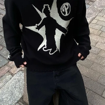 Мужские зимние свитера, пуловеры, вязаные топы с длинными рукавами, хип-хоп, корейская мода, джемпер Harajuku, готическая уличная одежда Y2k