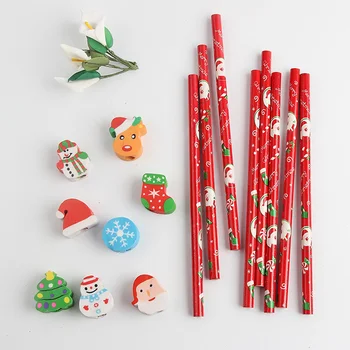 Рождественский карандаш с ластиком, мультяшные стационарные карандаши для детей, студентов в произвольном стиле
