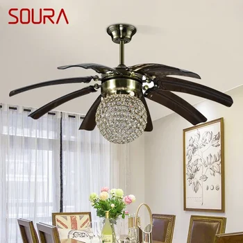 SOURA Nordic LED Fan Light Американский Винтажный ресторан, гостиная, кабинет, Потолочный вентилятор, Дистанционный Электрический вентилятор