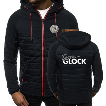 Новая осенне-зимняя мужская куртка с принтом Glock Perfection Shooting, повседневная теплая куртка с капюшоном на молнии в цветную полоску