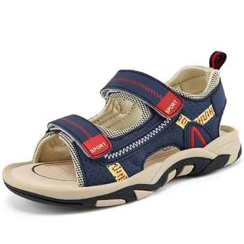 Летние детские сандалии для мальчиков от 3 до 12 лет, уличная пляжная обувь, кожаные легкие удобные спортивные сандалии