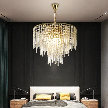 Золотая хрустальная люстра для гостиной, столовой, спальни в помещении, роскошный подвесной светильник для домашнего декора, круглые потолочные светодиодные лампы