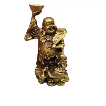 Золотая статуя Смеющегося Будды Китайский Фэн-шуй Lucky Money Скульптура Будды Майтрейи Статуэтки Украшения дома и сада