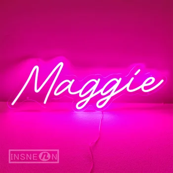Неоновая вывеска Maggie Светодиодные неоновые вывески Персонализированный семейный подарок Пользовательские неоновые световые вывески для эстетической вечеринки, украшения стен в баре Atelier