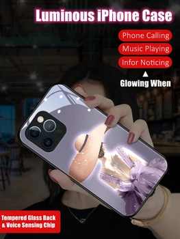 Элегантная Леди Со Светодиодной Подсветкой, Светящаяся Задняя Крышка из Закаленного Стекла для iPhone 11 12 13 14 15 X Xs Xr Mini Pro Max Plus Cover