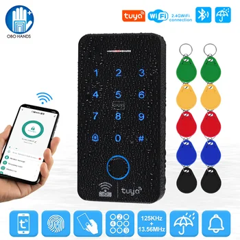 Водонепроницаемый Bluetooth Wifi Контроллер доступа по отпечаткам пальцев Tuya RFID Клавиатура Система сенсорной клавиатуры WG26 Smart APP Дистанционное открывание дверей