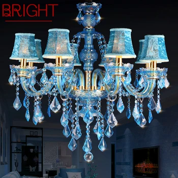 Хрустальный подвесной светильник в ярко-синем стиле, Европейская художественная лампа-свеча, гостиная, ресторан, спальня, сетчатая люстра KTV