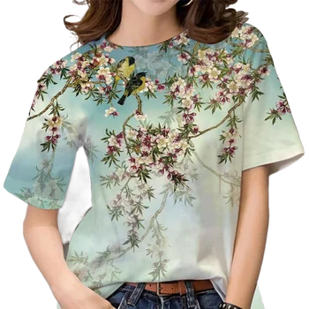 Летняя женская футболка с коротким рукавом и цветочным узором с 3D-принтом, плюс размер, непринужденный топ в стиле харадзюку, модная футболка для девочек на заказ
