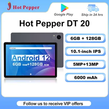 Планшет Hot Pepper DT20 10,1-дюймовый IPS HD 6 ГБ ОЗУ + 128 ГБ ПЗУ MTK8183 ПРОЦЕССОР 8-ядерный 5 МП + 13 Мп 6000 мАч 5G WiFi GPS Android 12 BT5.0