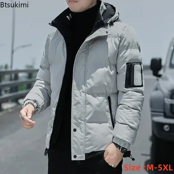 Зимние парки в корейском стиле 2024 года, мужская пуховая куртка с длинным рукавом и капюшоном, куртка-бомбер, толстая теплая верхняя одежда на молнии для мужчин