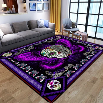 Скандинавские фиолетовые ковры с принтом черепа и бабочки для гостиной, великолепный коврик для пола, прикроватный коврик для спальни, цветочный ковер, коврик для двери в ванную