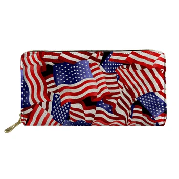 Американские Женские кожаные кошельки с принтом флага США / Великобритании, клатч на молнии, сумка для денег, длинный кошелек с несколькими картами