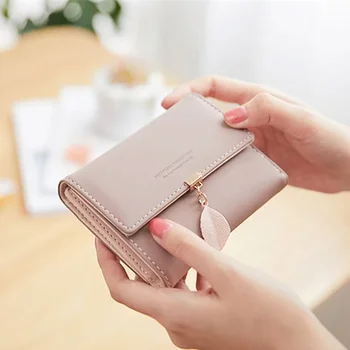 Женская сумочка Женская короткая студенческая однотонная корейская версия, маленький свежий Многофункциональный кошелек для монет с тремя складываниями, кошелек