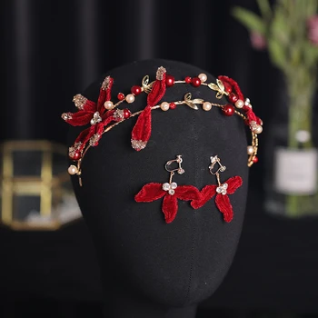 Модная красная жемчужная повязка на голову с цветочным узором, Диадема для женщин, свадебные украшения для волос, Свадебная Корона, Аксессуары для волос, хрустальный головной убор