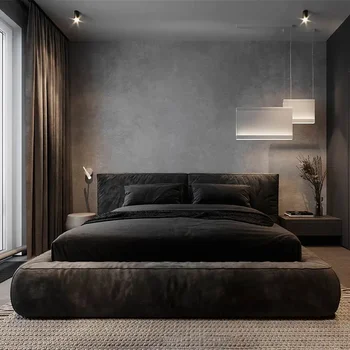 Итальянская минималистичная тканевая кровать, современная минималистичная двуспальная кровать, кровать-татами, напольная кровать, Главная спальня, вилла, кровать высокого класса