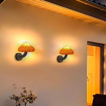 Креативное украшение в виде грибов Вилла Коридор Сад Внутренний двор Наружный настенный светильник из ротанга Водонепроницаемый Наружный настенный светильник